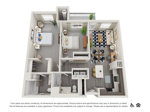 Floor plan for 2 beds, 2 baths, 1095 sqft